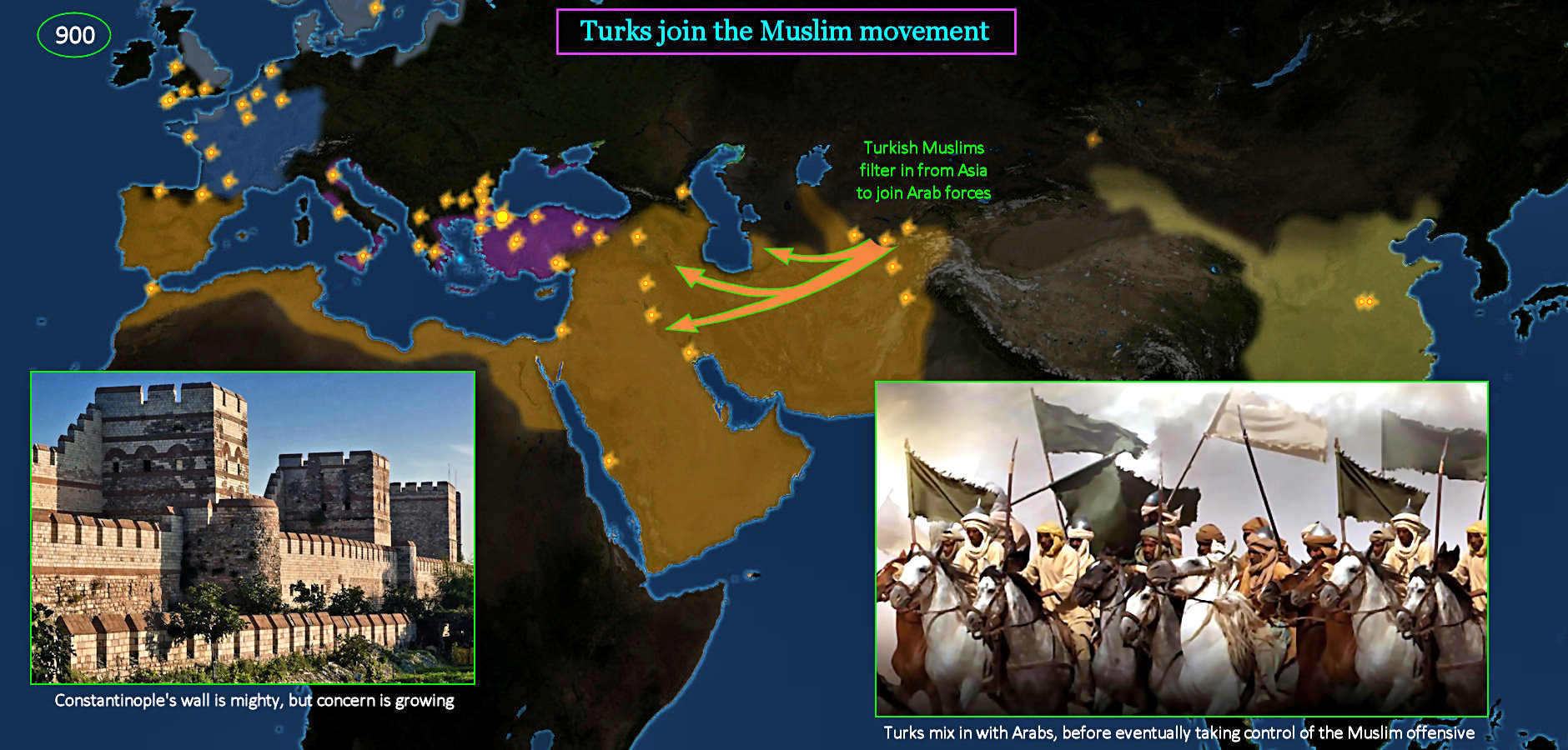 Turks join Muslims, 900 map